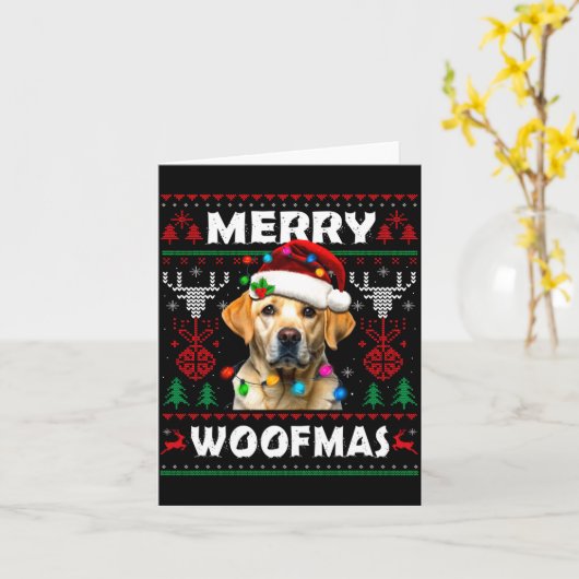 Merry Woofmas Yellow Labrador Christmas Ugly Sweat カード (黄色い花)