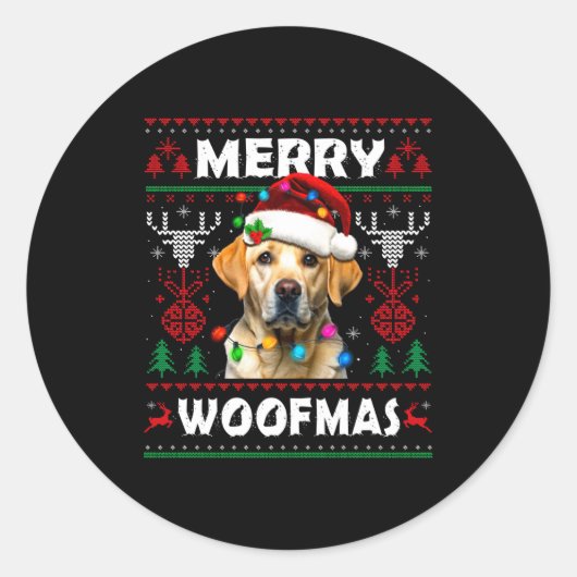 Merry Woofmas Yellow Labrador Christmas Ugly Sweat ラウンドシール (正面)