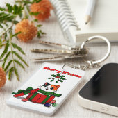 “Merry X’mas” Whimsical Holiday Greeting Design キーホルダー (正面右)