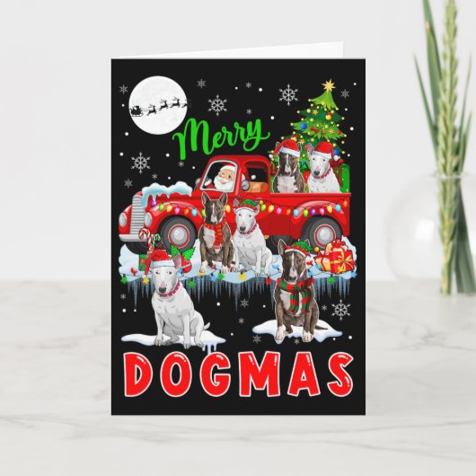 Merry Xmas Dog Santa Carrying Bull Terriers On Pic カード (正面)