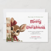 Merry Xmas peeking funny reindeer holiday card シーズンカード (正面)