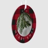 Merry Xmas Red Green Plaid Acrylic Ornament オーナメント (正面)
