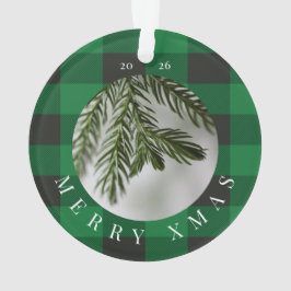 Merry Xmas Red Green Plaid Acrylic Ornament オーナメント