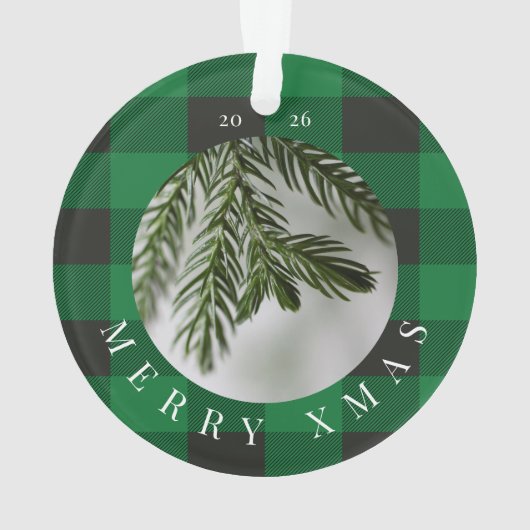 Merry Xmas Red Green Plaid Acrylic Ornament オーナメント (裏面)