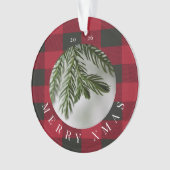 Merry Xmas Red Green Plaid Acrylic Ornament オーナメント (正面)
