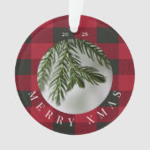 Merry Xmas Red Green Plaid Acrylic Ornament オーナメント (正面)