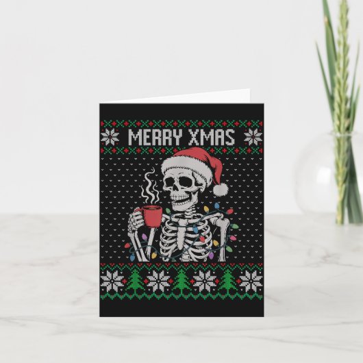 Merry Xmas Skeleton Ugly Sweater, Skull Wearing Sa カード (正面)