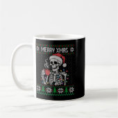 Merry Xmas Skeleton Ugly Sweater, Skull Wearing Sa コーヒーマグカップ (左)