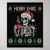 Merry Xmas Skeleton Ugly Sweater, Skull Wearing Sa ポスター (正面)