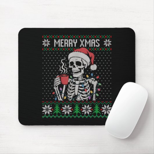 Merry Xmas Skeleton Ugly Sweater, Skull Wearing Sa マウスパッド (マウス)
