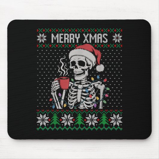 Merry Xmas Skeleton Ugly Sweater, Skull Wearing Sa マウスパッド (正面)