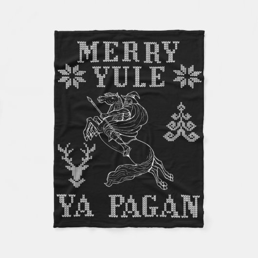 Merry Yule Ya Pagan Odin On Sleipnir Viking Christ フリースブランケット (正面)