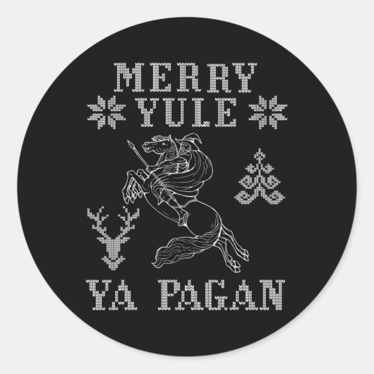Merry Yule Ya Pagan Odin On Sleipnir Viking Christ ラウンドシール (正面)