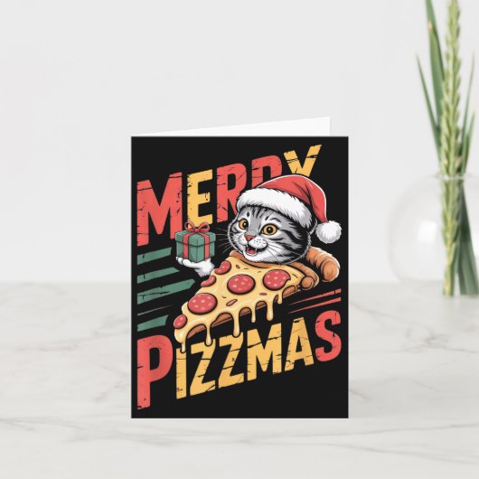 Merry Zzmas Christmas Cat Funny Zza Lover Xmas Cat カード (正面)