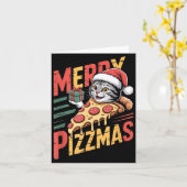 Merry Zzmas Christmas Cat Funny Zza Lover Xmas Cat カード (黄色い花)