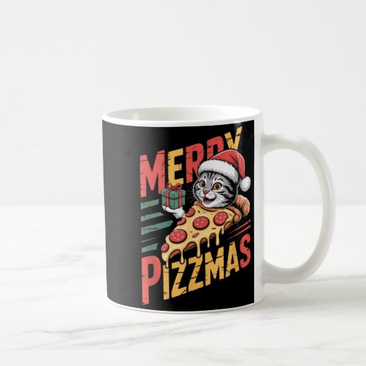 Merry Zzmas Christmas Cat Funny Zza Lover Xmas Cat コーヒーマグカップ (右)