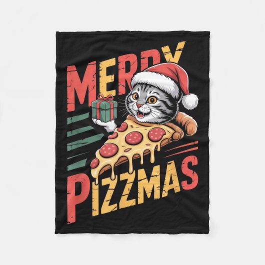 Merry Zzmas Christmas Cat Funny Zza Lover Xmas Cat フリースブランケット (正面)