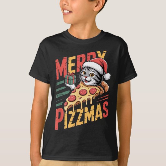Merry Zzmas Christmas Cat Funny Zza Lover Xmas Cat Tシャツ (正面)