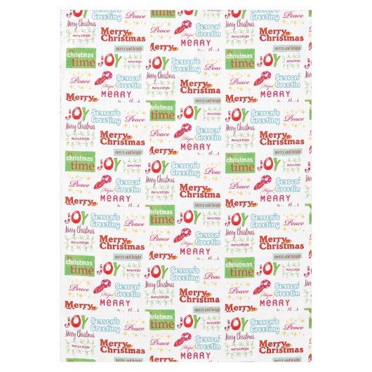MerryChristmasテーブルクロス、季節のごあいさつホワイト テーブルクロス (正面)