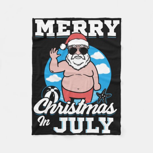 Merrychristmas In July Funny Santa  フリースブランケット (正面)