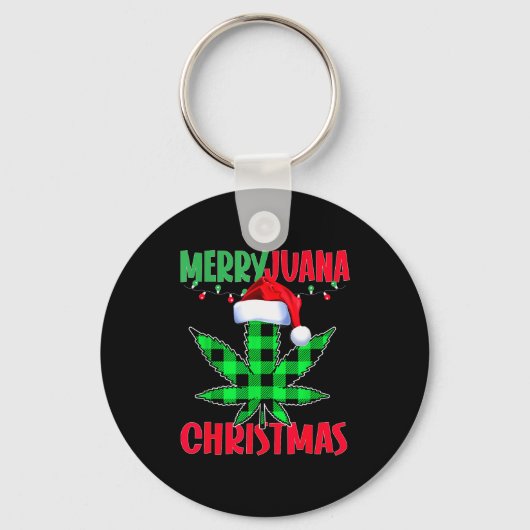 Merryjuana Weed Leaf Funny Christmas Pajama X-mas キーホルダー (正面)