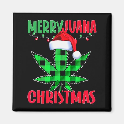 Merryjuana Weed Leaf Funny Christmas Pajama X-mas マグネット (正面)