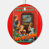 MerryRetroChrmsTV陶磁器の円形のオーナメント セラミックオーナメント (左)