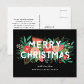 Mery Crismas モダン はっきりした フローラファミリ名 シーズンポストカード (正面/裏面)