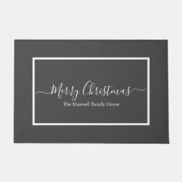 Mery Crismas Gray WhiteファミリーネームDoormat ドアマット