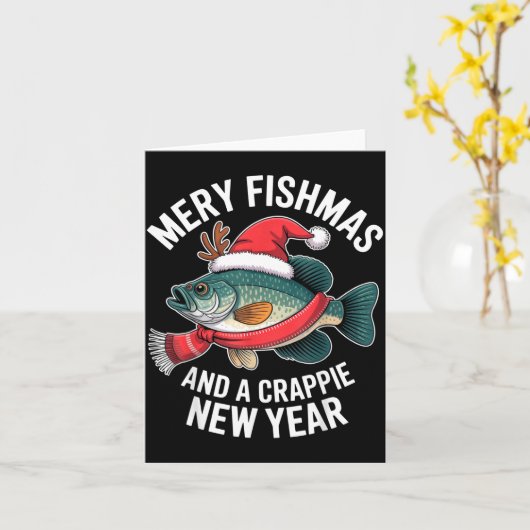 Mery Fishmas And A Crape New Year Funny Fishing Ch カード (黄色い花)