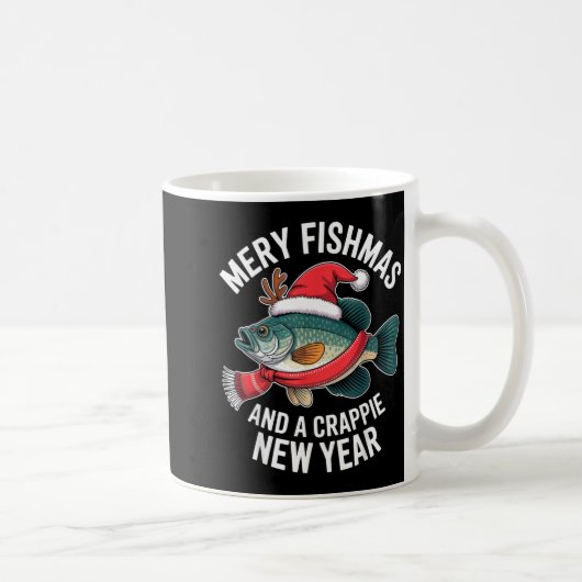 Mery Fishmas And A Crape New Year Funny Fishing Ch コーヒーマグカップ (右)