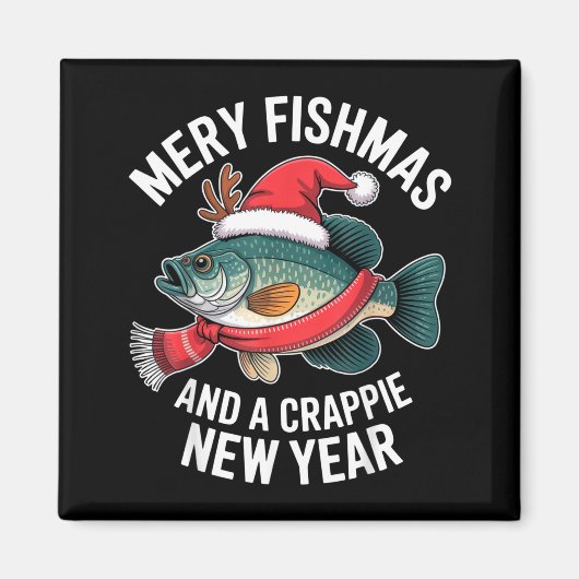 Mery Fishmas And A Crape New Year Funny Fishing Ch マグネット (正面)
