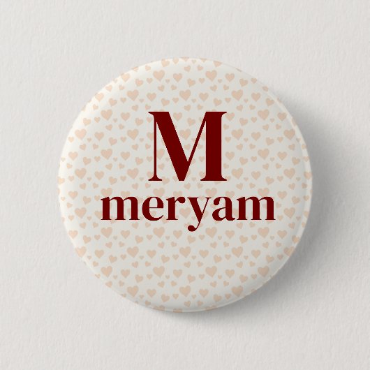 Meryam Monogram with Hearts Background badge 缶バッジ (正面)