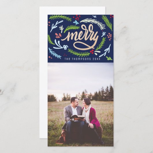 Meryscriptクリスマスフェイク金ゴールドグリッターフォトカード シーズンカード (正面/裏面)