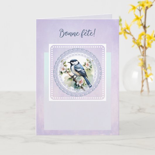 Mésange chantant la tendresse カード (黄色い花)