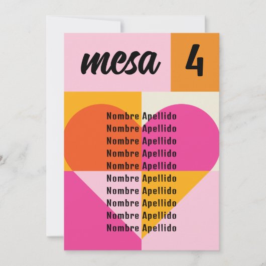Mesero Boda Festivalera Lista Nombres Seating Plan 招待状 (正面)