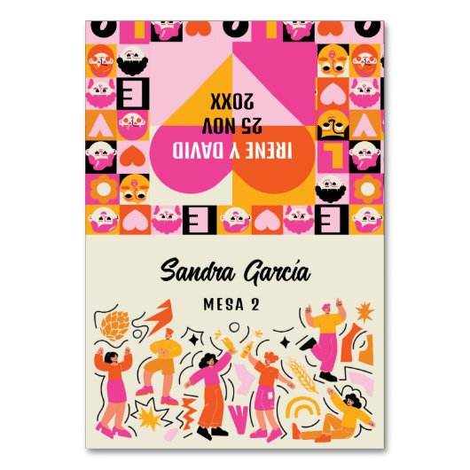 Mesero Plegable Boda Festival Naranja y Rosa テーブルナンバー (正面)