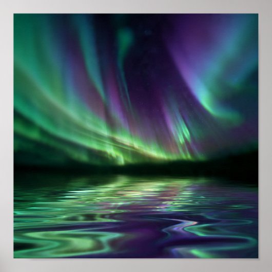 Mesmerizing Aurora Reflection - Fjord Water Detail ポスター (正面)