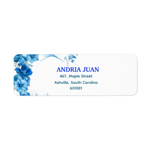 Mesmerizing Blue Floral Return Address Labels ラベル (正面)
