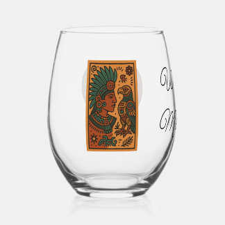 Mesoamerican Emperor Medallion Aztec/Mayan Person ステムなしワイングラス