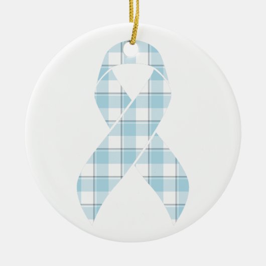 Mesothelioma Awareness Plaid Light Blue Ribbon セラミックオーナメント (正面)