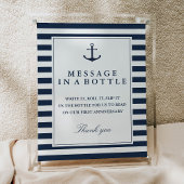 Message In A Bottle Sign Nautical Navy Stripes ポスター