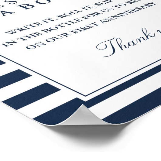 Message In A Bottle Sign Nautical Navy Stripes ポスター (角)