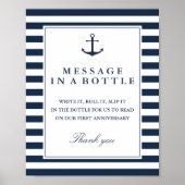 Message In A Bottle Sign Nautical Navy Stripes ポスター (正面)