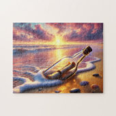 Message in a Bottle Sunset Beach Coastal ジグソーパズル (横)