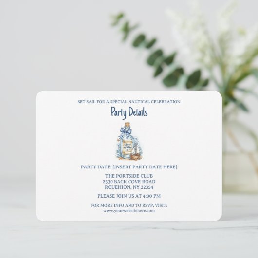 Message In Bottle Sailboat Birthday QR Code 出欠カード (スタンド正面)