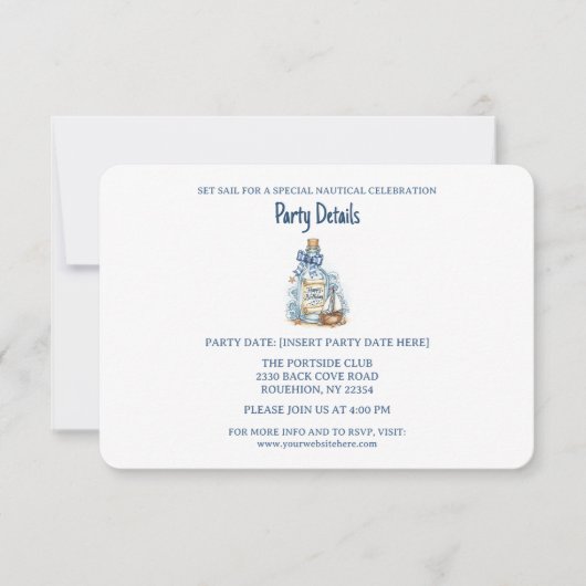 Message In Bottle Sailboat Birthday QR Code 出欠カード (正面)