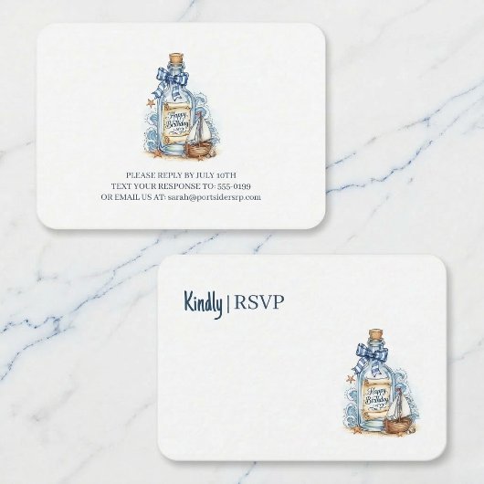 Message In Bottle Sailboat Birthday RSVP エンクロージャーカード
