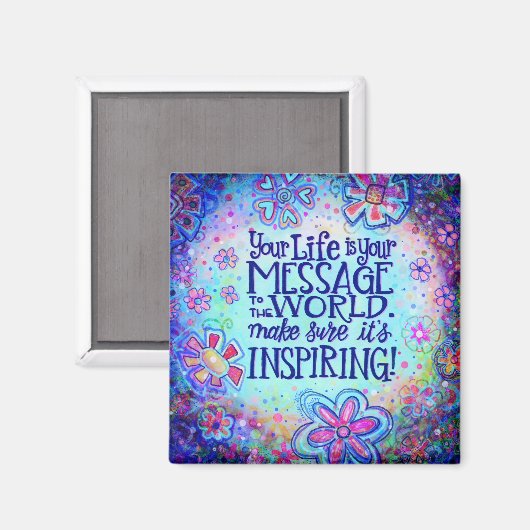 Message to the World かわいらしフローラBlueトレンディー マグネット (正面/裏面)