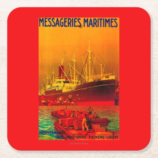 Messageries MaritimesのヴィンテージPosterEurope スクエアペーパーコースター (正面)